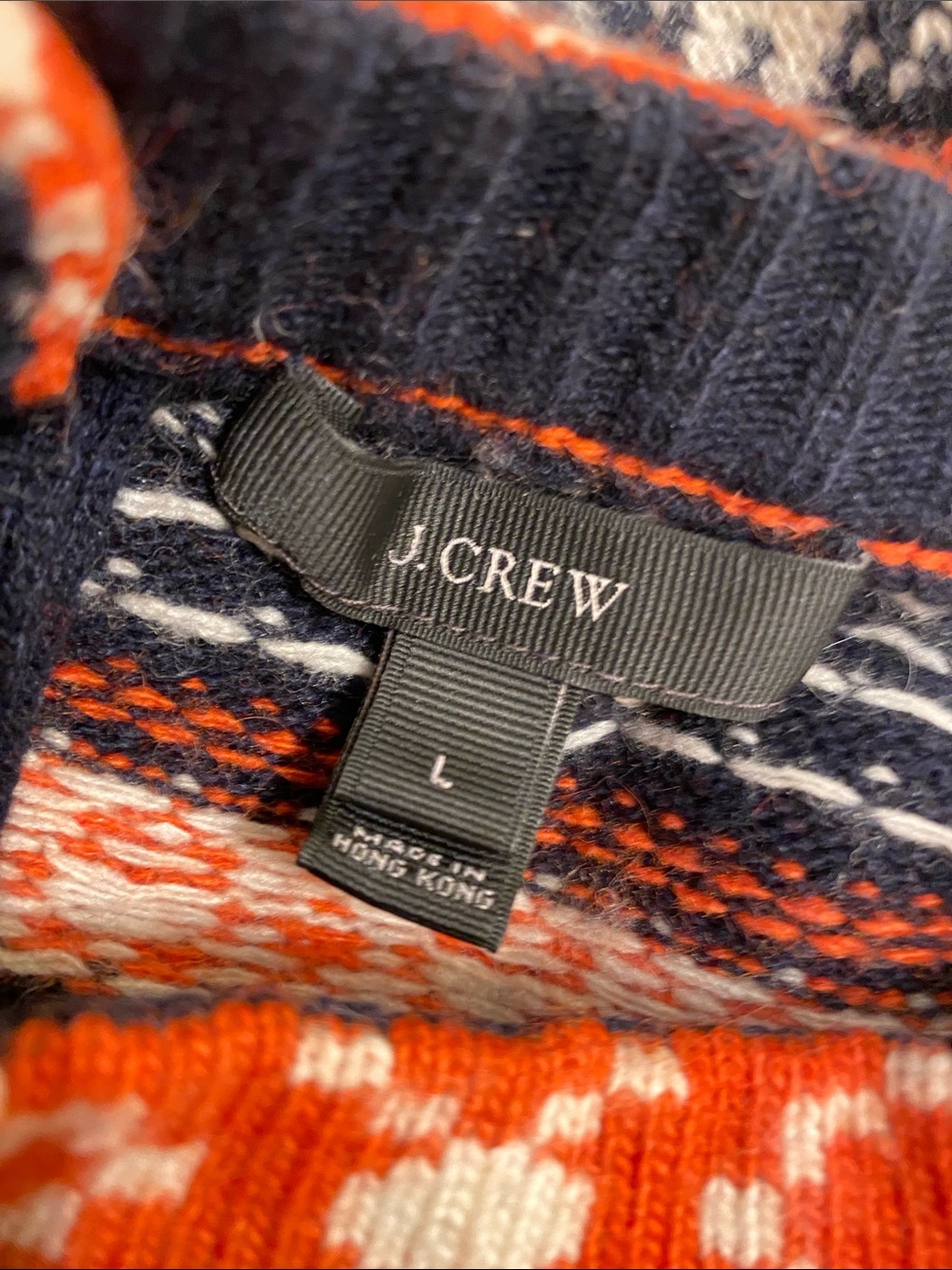 J. Crew Vintyge Navy, Orange & Cream Fair Isle Sweater. Size L . Style 32865 - Picture 4 of 8